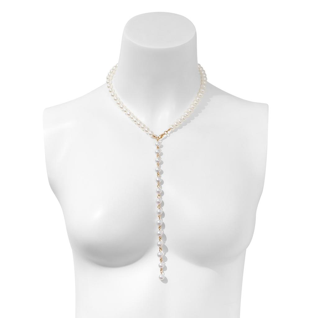 Simple And Versatile Imitation Pearl Round Bead Collarbone Necklace, Fashionable And Retro Long Fringed Necklace.