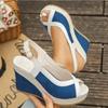 Shoes Women Ankle Buckle Wedges Sandals Summer Denim Sandal Comfortable Thick Sole Sandalias Mujer
