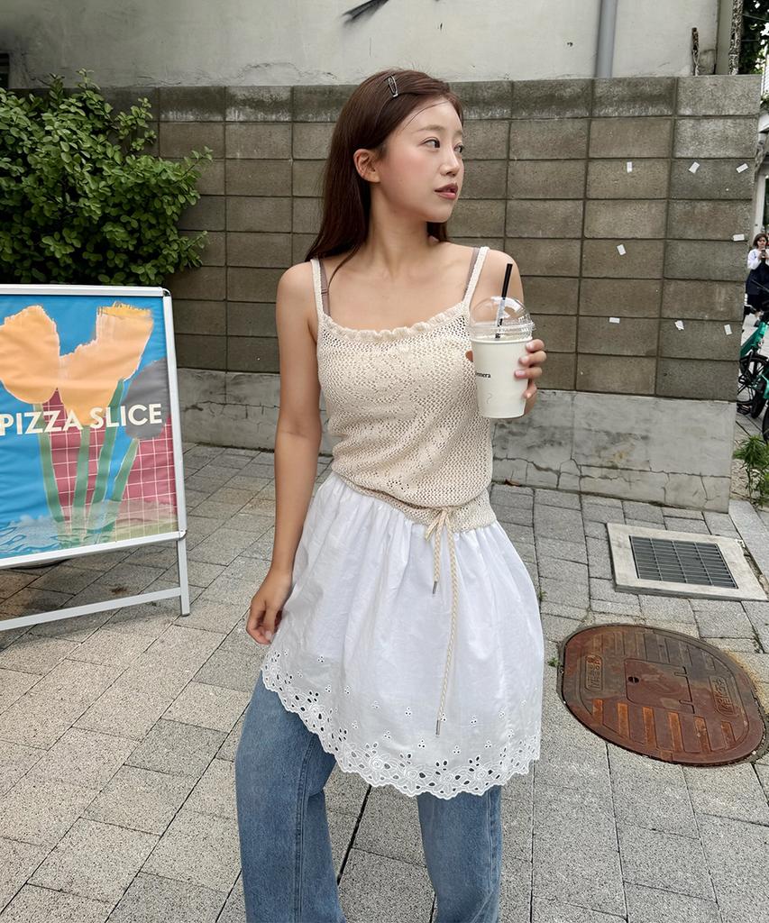 Sinun Crochet Rose Knit Onepiece (Cream)