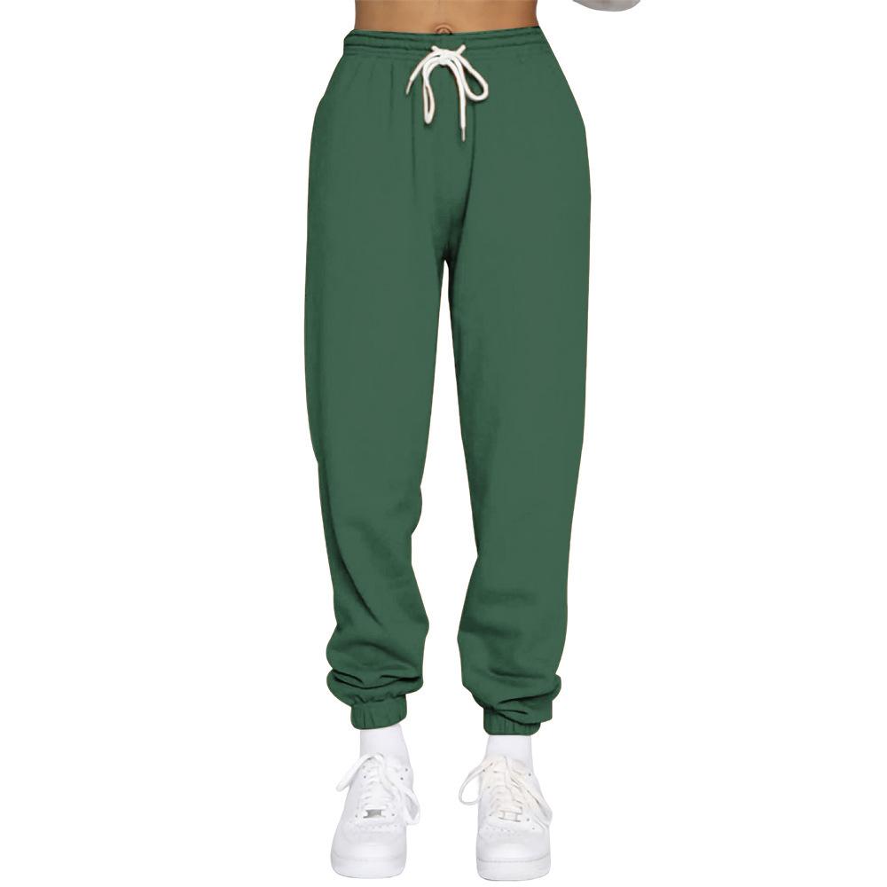 Pantalones de felpa para mujer, pantalones informales de invierno con cordón para mujer, Color sólido, pantalones elásticos deportivos de ocio, pantalones Haren