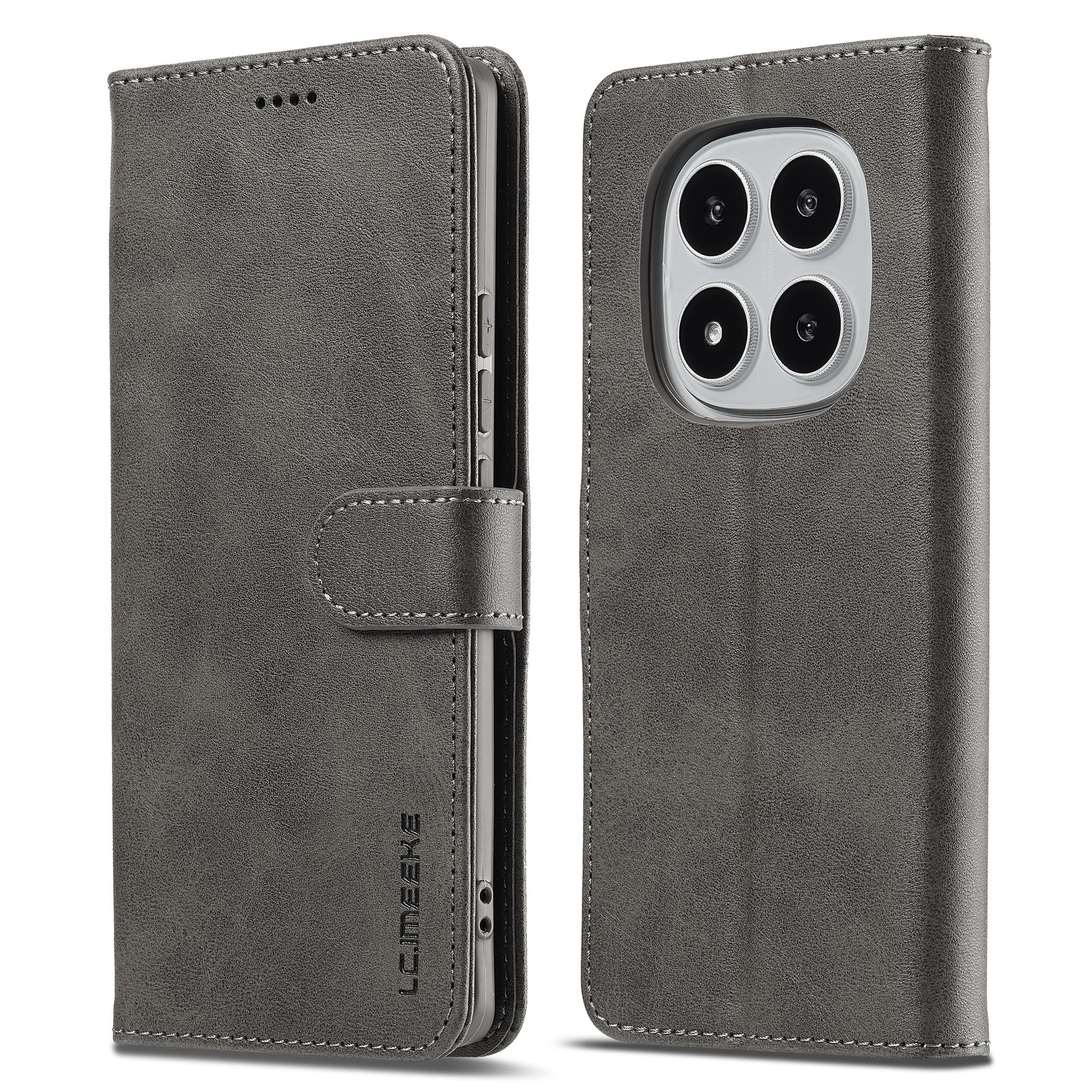 

LC.IMEEKE For Xiaomi Redmi Note 14 Pro 4G Case Calf Texture PU Leather Stand Wallet Phone Cover Grey