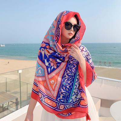 New Scarf Women's Beach Towel Sunscreen Silk Scarf Summer Ethnic Style Yunnan Travel Wear Retro Shawl