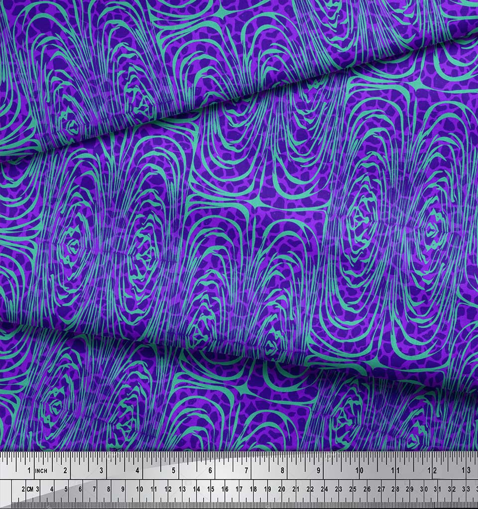 Soimoi Blue Japan Crepe Satin Fabric Zebra & Leopard Animal Skin Printed Fabric 1 metre 42 Inch