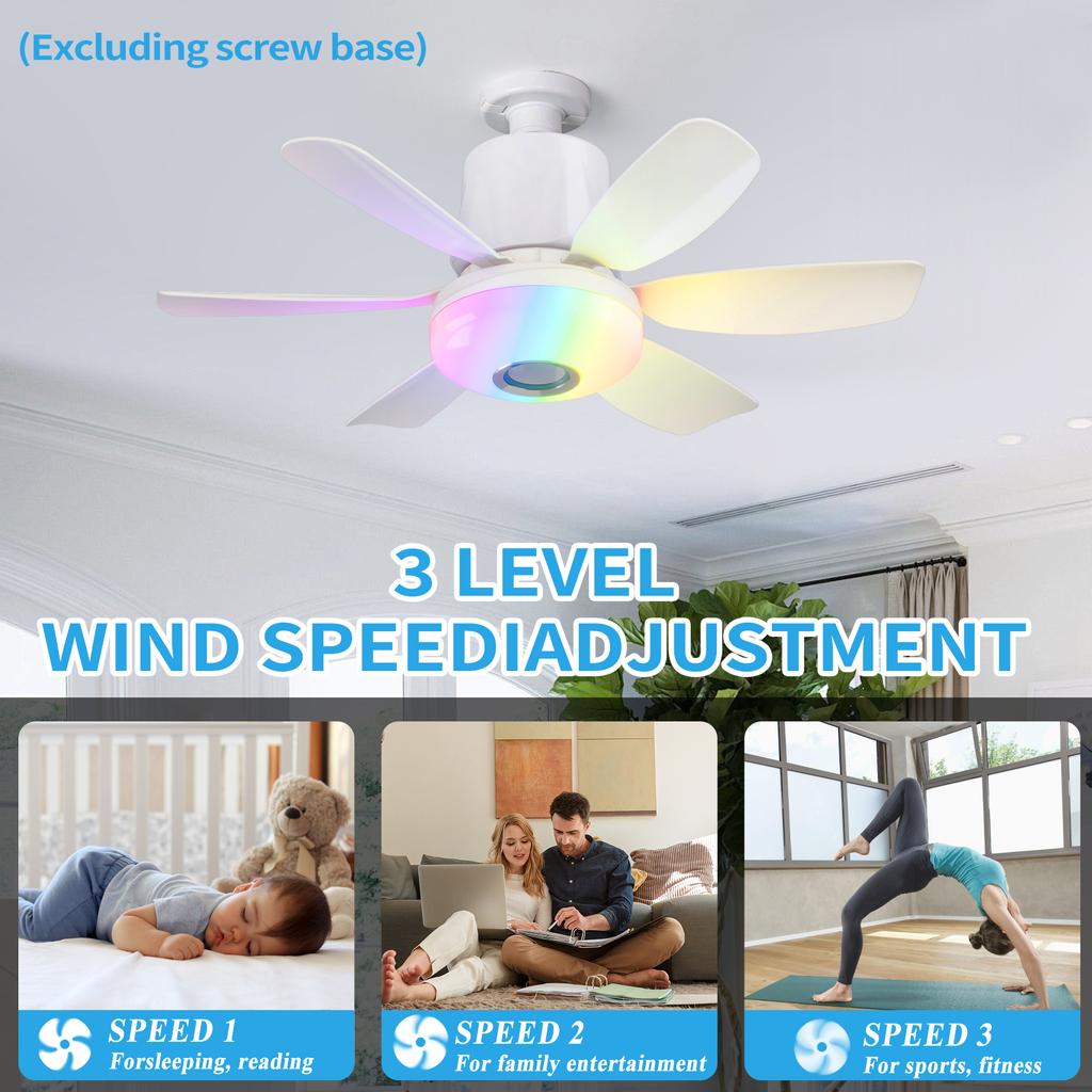 Smart Rgb Rainbow Music Rhythm Speaker Led Ceiling Fan with Dimmable Light  Remote Control 3 Speeds Timer