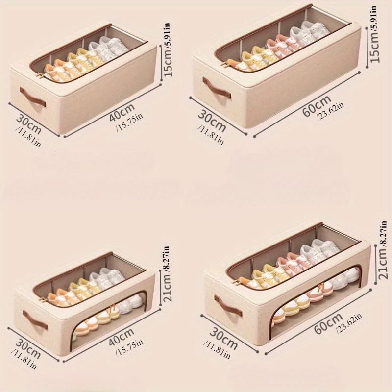 Foldable Shoe Storage Box with Dual Windows - Beige Fabric, Under-Bed Organizer for Sneakers & High Heels, Stackable Design, Shoe Storage Organizer