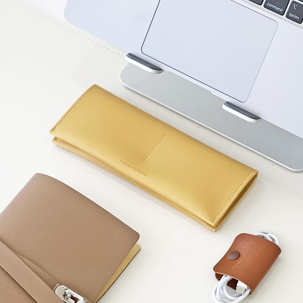 Common Nuovo Leather Business and Card Storage Flat Pouch Waterproof for Adults and Businesses Multi-Case Pen, Card, Slim, Lightweight, (Mustard)