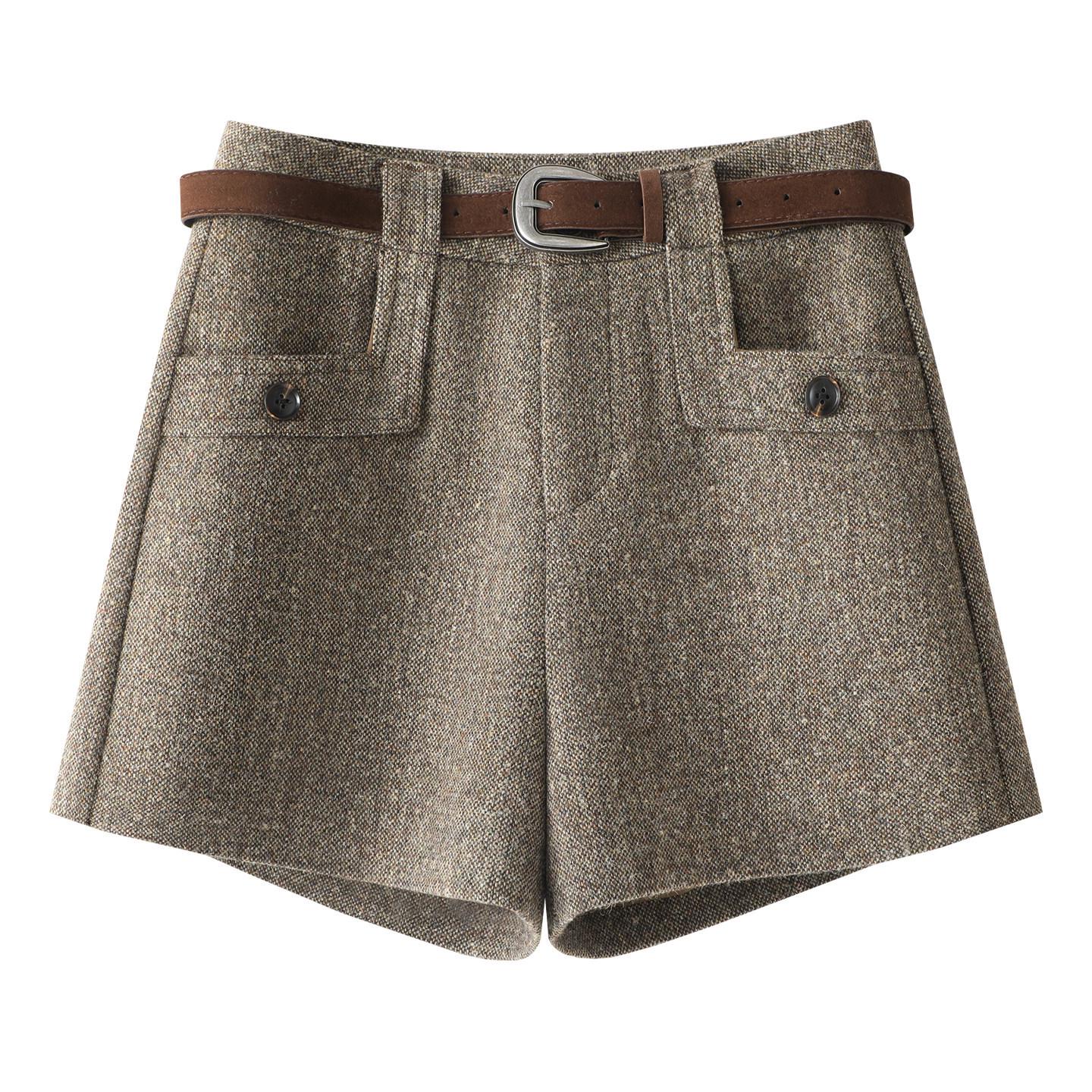 

Petite Women s Grey Wool Blend High-Waisted Bootcut Wide-Leg A-Line Shorts - Autumn/Winter 2025 Collection L хаки