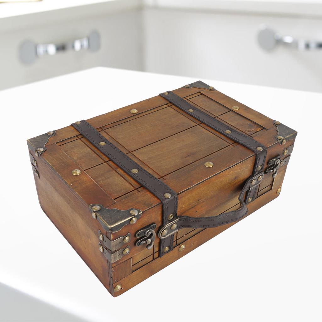 Wooden Handbag Wood Storage Trunk Alloy Fittings Vintage Portable Exquisite Craftsmanship for Home for Clothes Toys Photo Prop