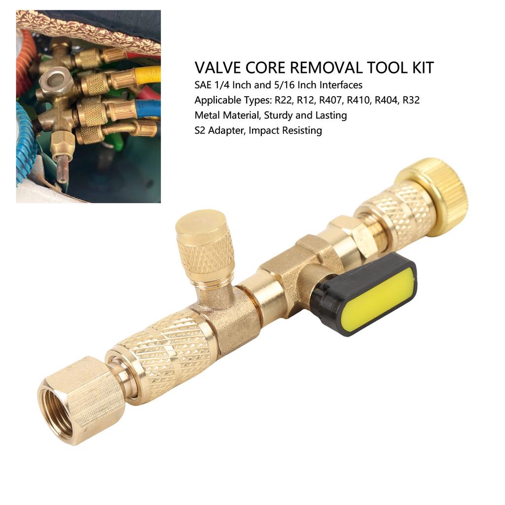 Valve Core Removal Installation Tool Kit with Adapter 10 Valve Cores and Stem for R22 R12 R407 R410 R404 R32 Refrigerants