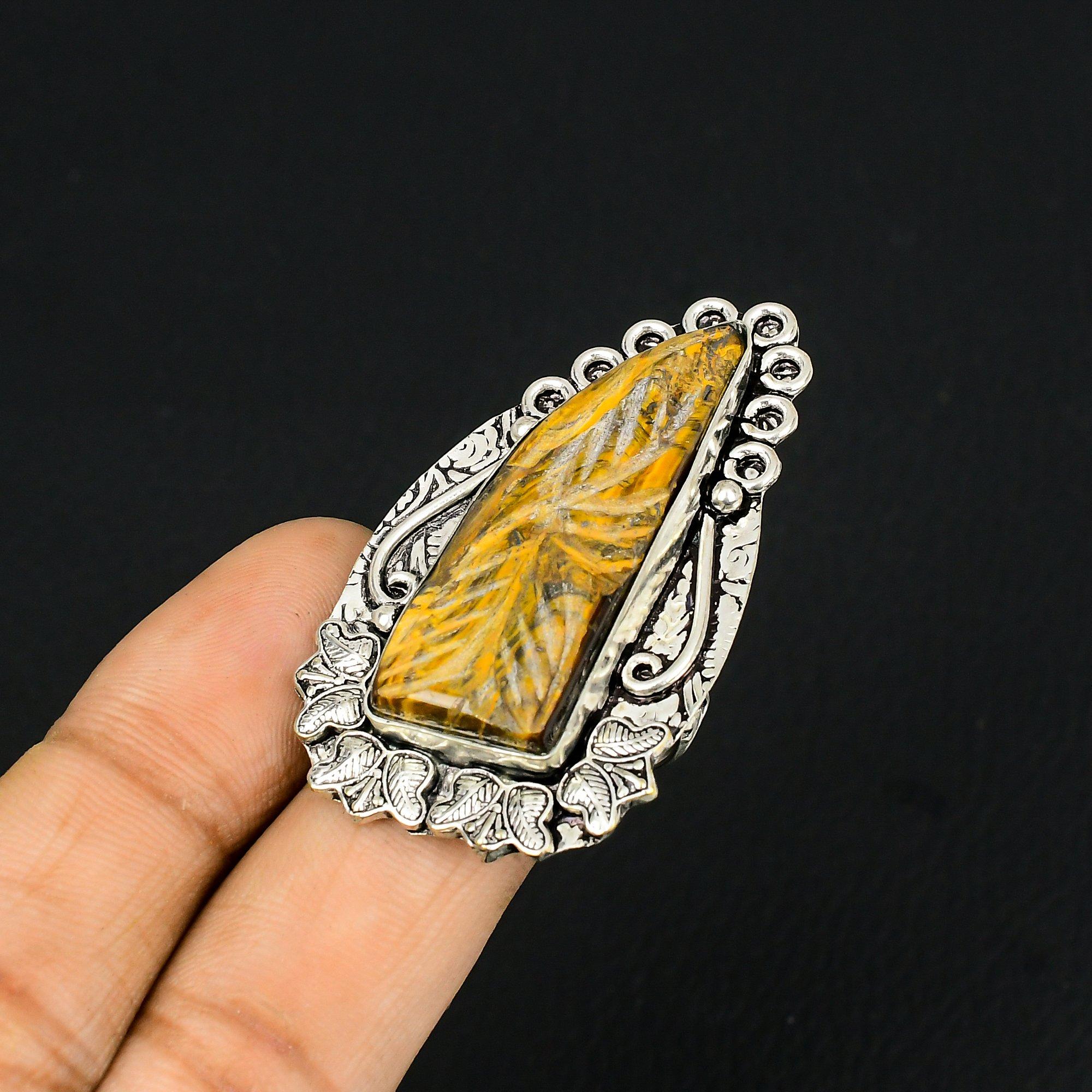 Gift For Her 925 Silver Natural Carved Tiger Eye Solitaire Ring Size 7.5 7.5