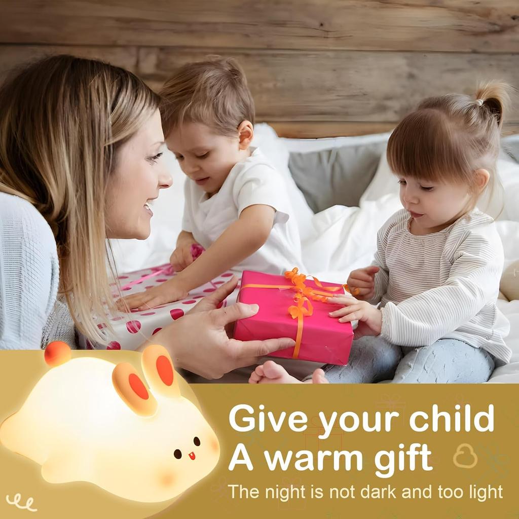 Kawaii Decor Boys Girls Gifts - Cute Bunny Led Animal Night Light Sleep Lamp Bedside Lamp Nursery Night Light - 3 Level Dimmable USB Rechargeable -