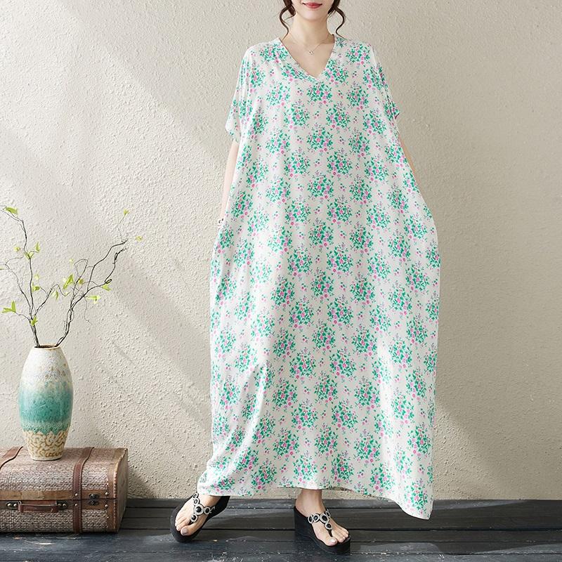 Manga corta Tallas grandes vintage floral nuevo en vestidos para mujer casual suelto Maxi vestido largo de verano