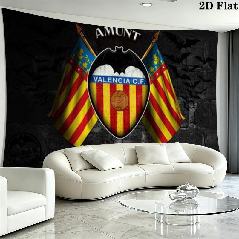 Valencia CF Logo Wall Tapestry Aesthetic Wall Hanging Printed Fabric Blanket Decorative Tapestries for Bedroom Living Room Home Decor