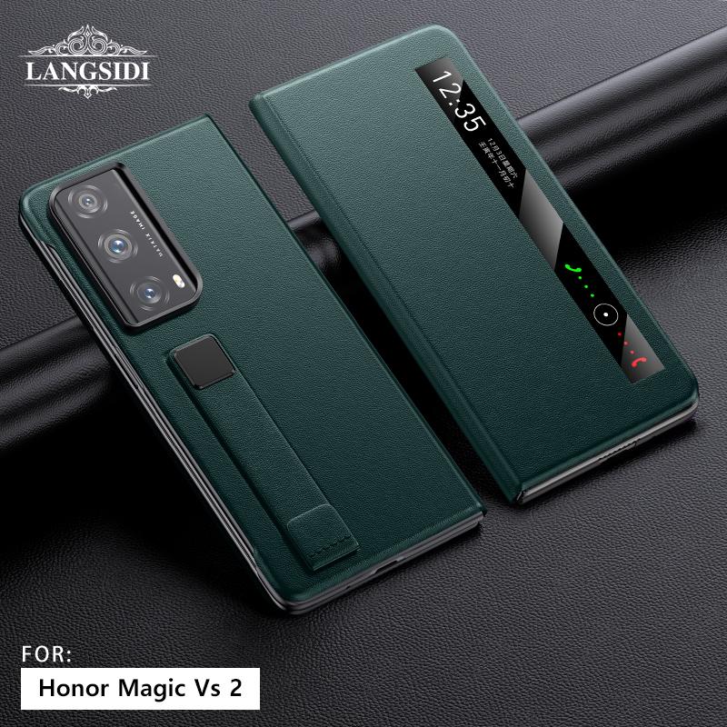 LANGSIDI Flip Phone Case for Honor Magic V2 VS2 V3 VS3 VS with fundas Wriststrap bracket Stand Leather Cover
