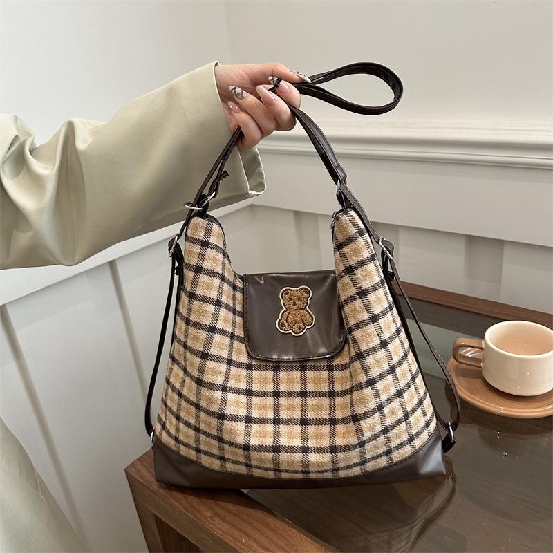 Women Plaid Large Capacity Multifunctional Fashion Convertible Shoulder Backpack For Daily Commute