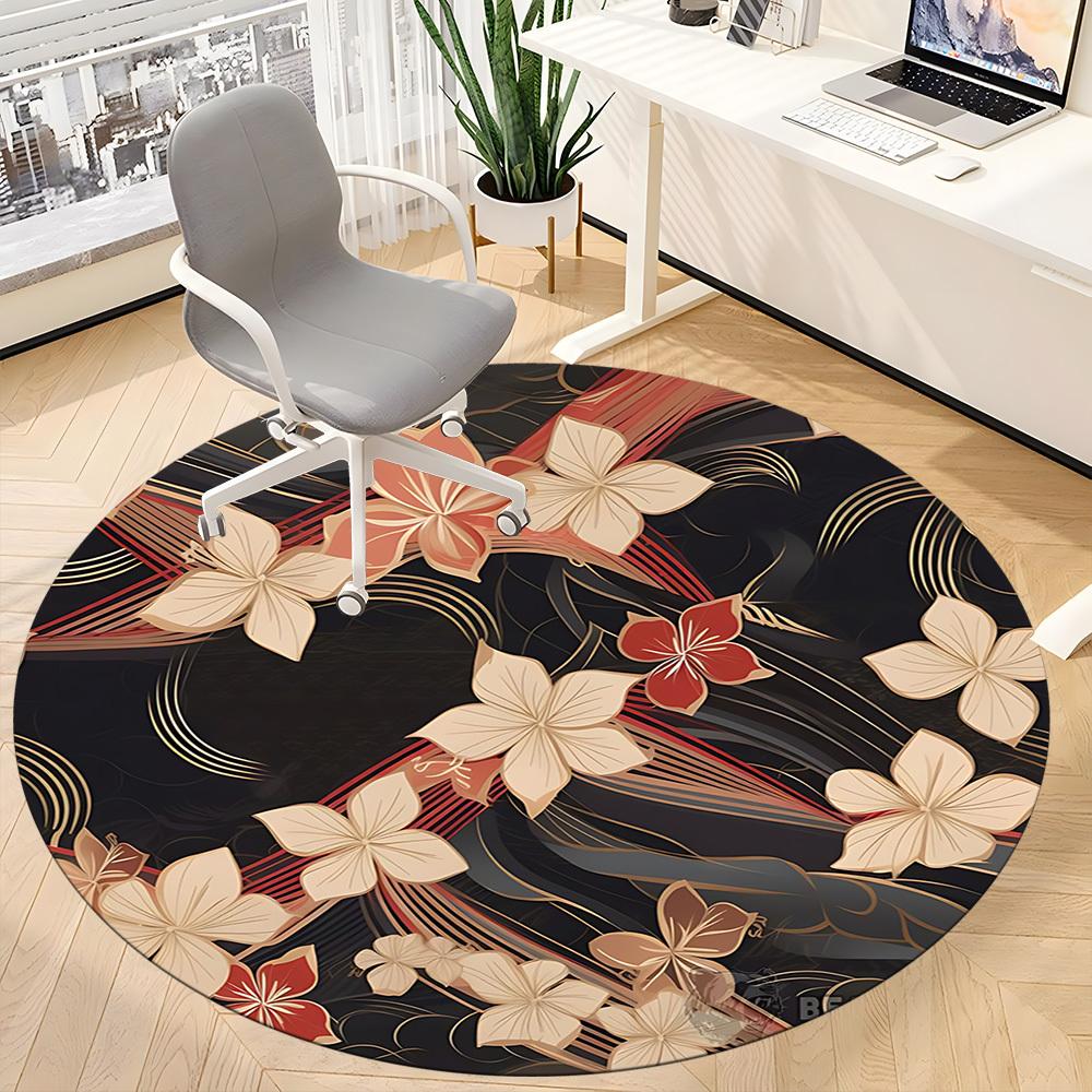1pc Floral Pattern Office Round Rug, Non-slip, Soft and Durable Office Rug for Interior Decoration, Perfect for Office,Decoration yy260204086