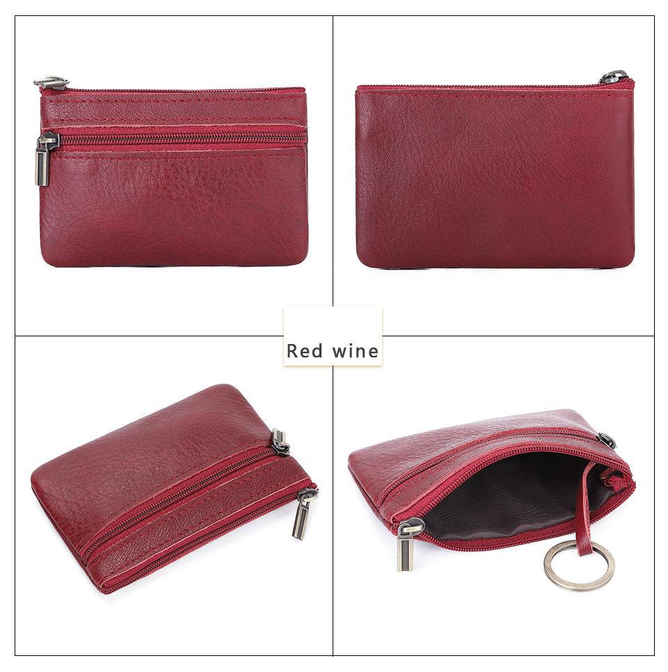 Retro Genuine Leather Coin Purse with Keychain for Men & Women Cowhide  Zipper Coin Wallet Vintage Key Holder