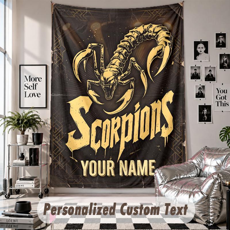 Wall Hanging Tapestry With Custom Name & Text, Scorpions Decorative Tapestry For Bedroom