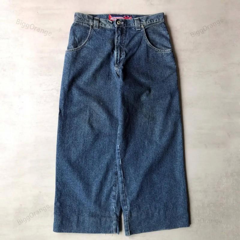 Hohe Taille Weites Bein Jeans Herren Streetwear Hip Hop Vintage Lockere Passform Gerader Schnitt Herbst