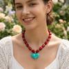 Colorful Heart Pendant Necklace Multi-Color Statement Jewelry Unique Bead Choker  Vacation Wear