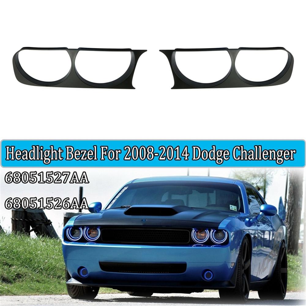 2pcs Front Headlight Lamp Bezel Trim for 08-14 Dodge Challenger Black