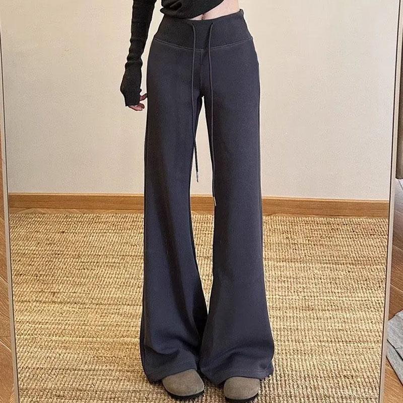 Abbigliamento da Donna Pantaloni Sportivi Bootcut Casual Vita Alta Primavera Autunno Nuovi Slim Alla Moda Coulisse Morbidi Pantaloni Monocolore