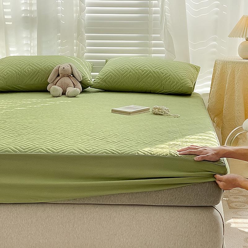 Quilted Mattress Cover Embossed Bed Sheet Mattress Protector Home Textile Solid Color Bed Cover Mattress Cover Thick Soft Cushion Bedding NoPillowcase