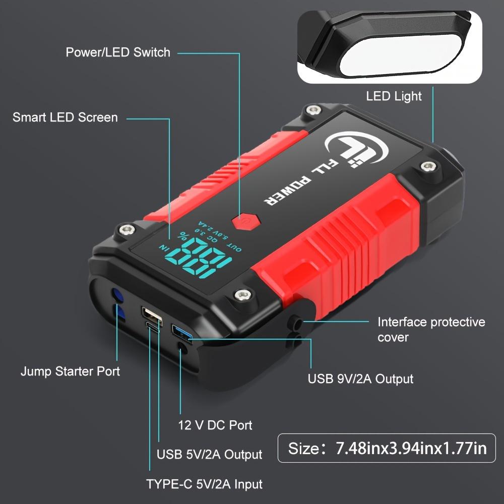 2500A Peak Car Jump Starter,for 6.0L Gas/5.0L Diesel Engines,with LCD Display, Dual USB Compatible and 12V DC PORT
