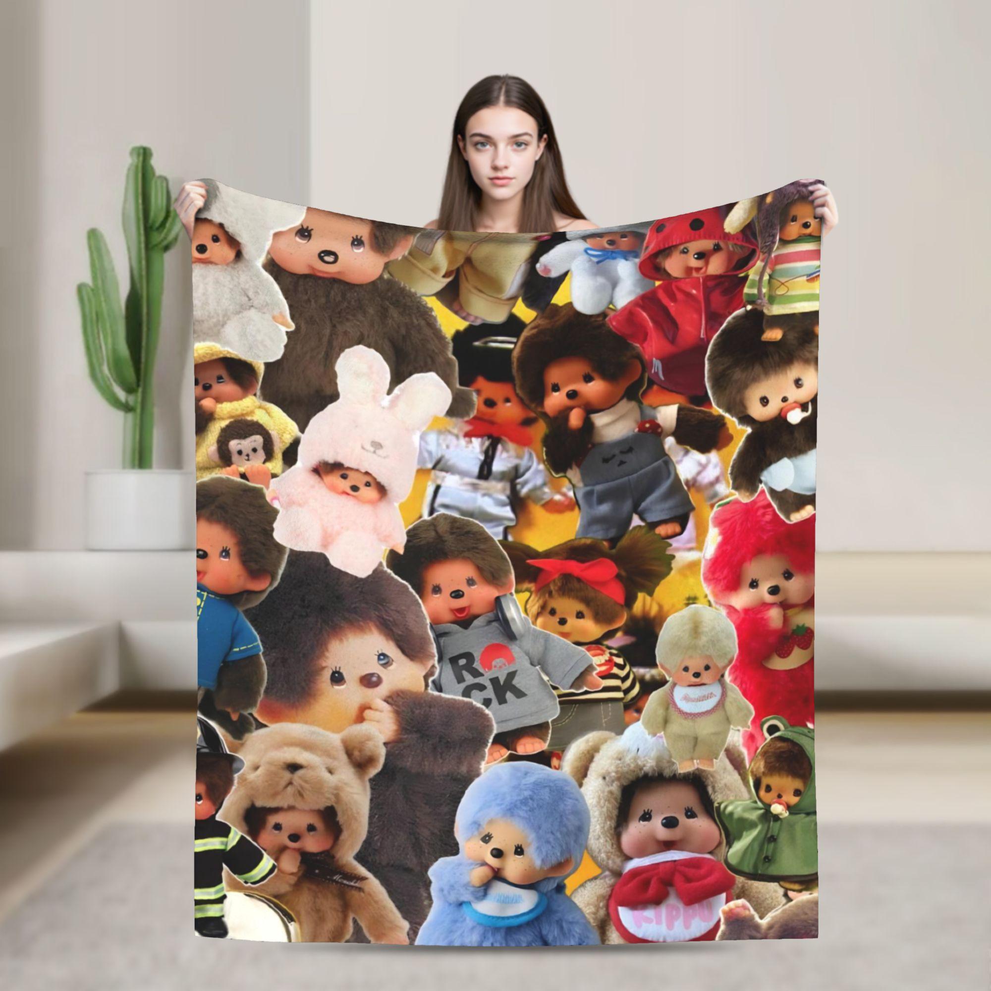 

M-Monchhichis Cartoon Flannel Blankets Soft Durable Throw Blanket for Bedroom Decorative Novelty Bedspread Sofa Bed Cover 30x40in