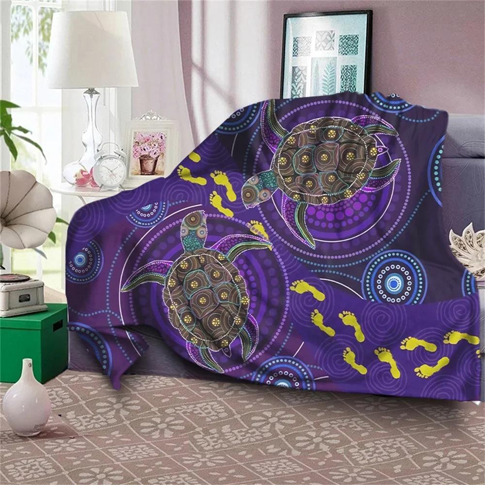 Aboriginal Australia Indigenous Turtles Blanket Winter Warm Queen Size Bed Sofa Fluffy Plush Blankets Throw Quilt Design Flannel