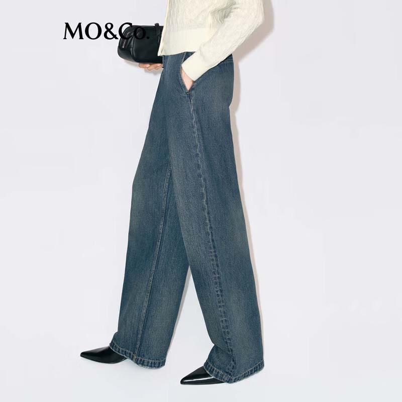 MO&Co. Women's Tailored Pleated Wide-Leg Jeans