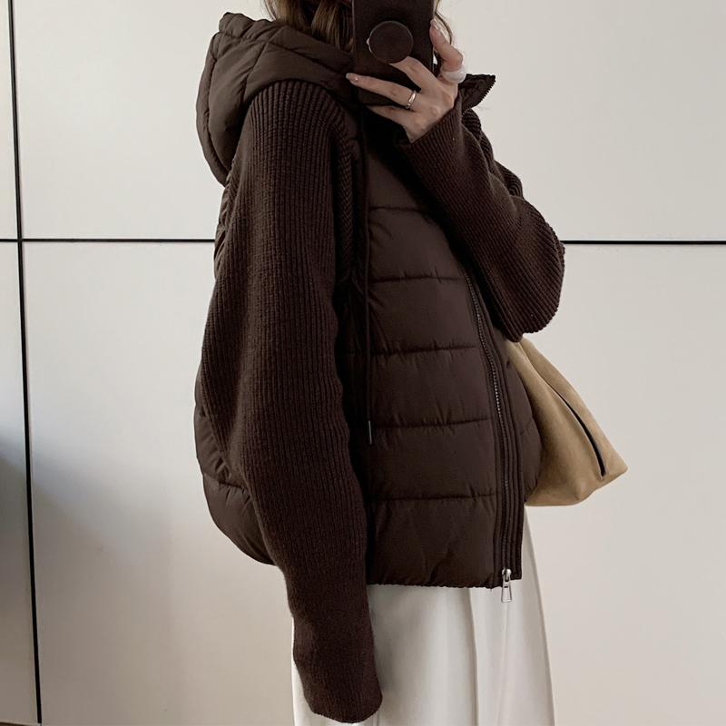 Fashion Female Short Coat Winter Jackets Hooded Knitted Sleeves Loose Thick Warm Women Parkas