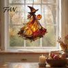Acrylic Witch Hanging Art Suncatcher, Stained Glass Effect Window Car Ornament, Gothic Scary Decorative Sun Catcher with Pumpkin Lantern for