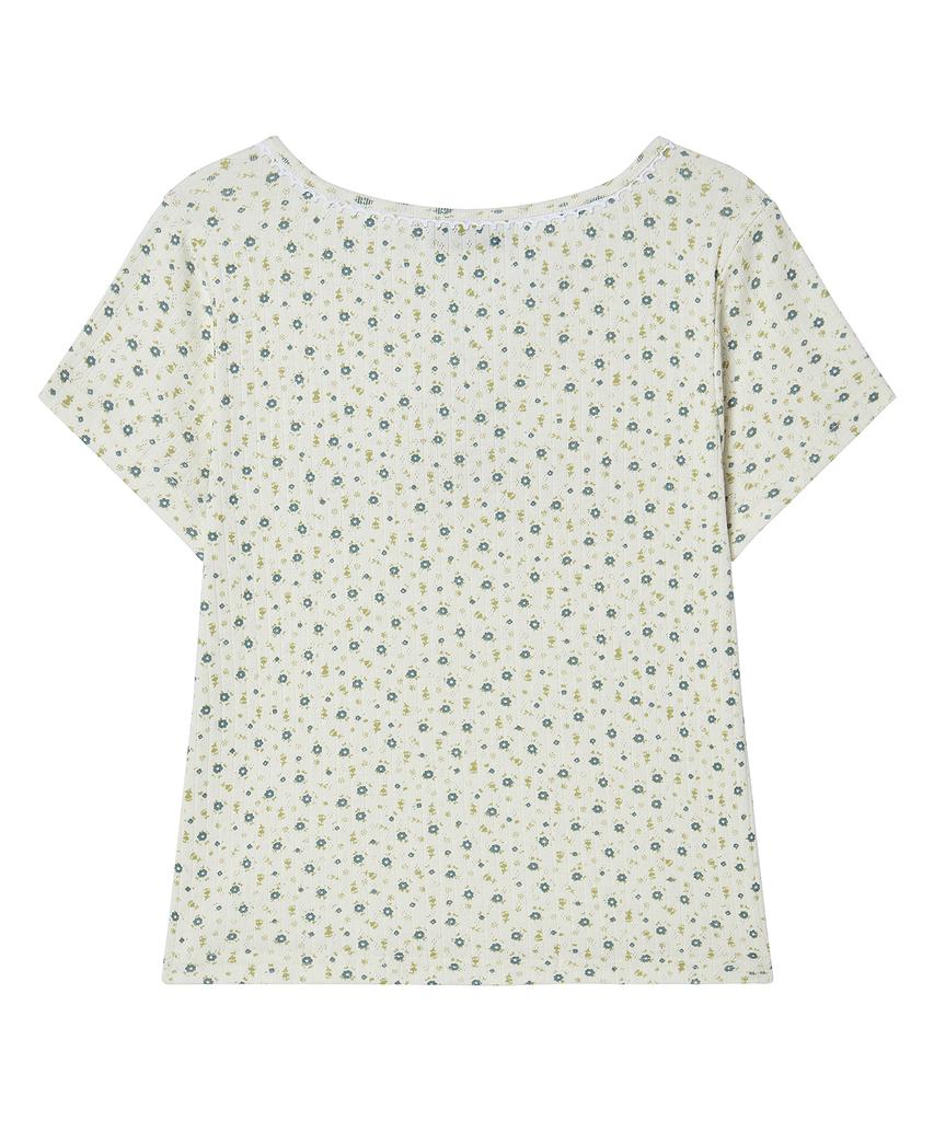 AWESOME STUDIO Flower Pattern Love T-Shirt Light Beige