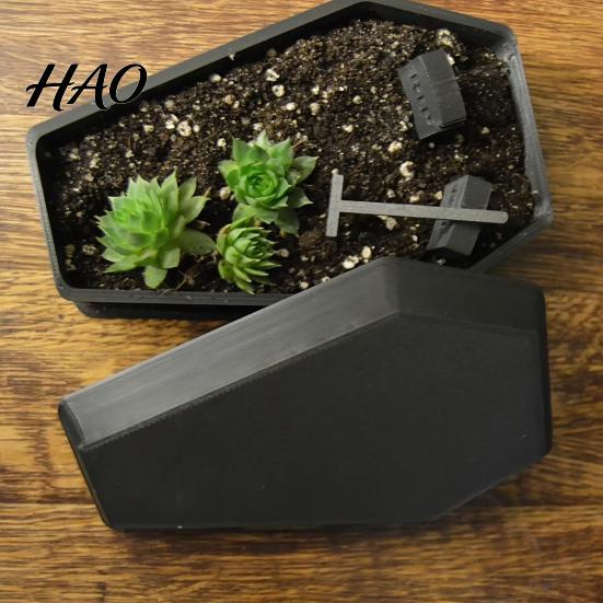 Unique Plant Pots for Succulents Gothic Casket Flower Pot, Include Tombstone And Rake Accessories, Spooky Desk Accessories 3D Printed Container