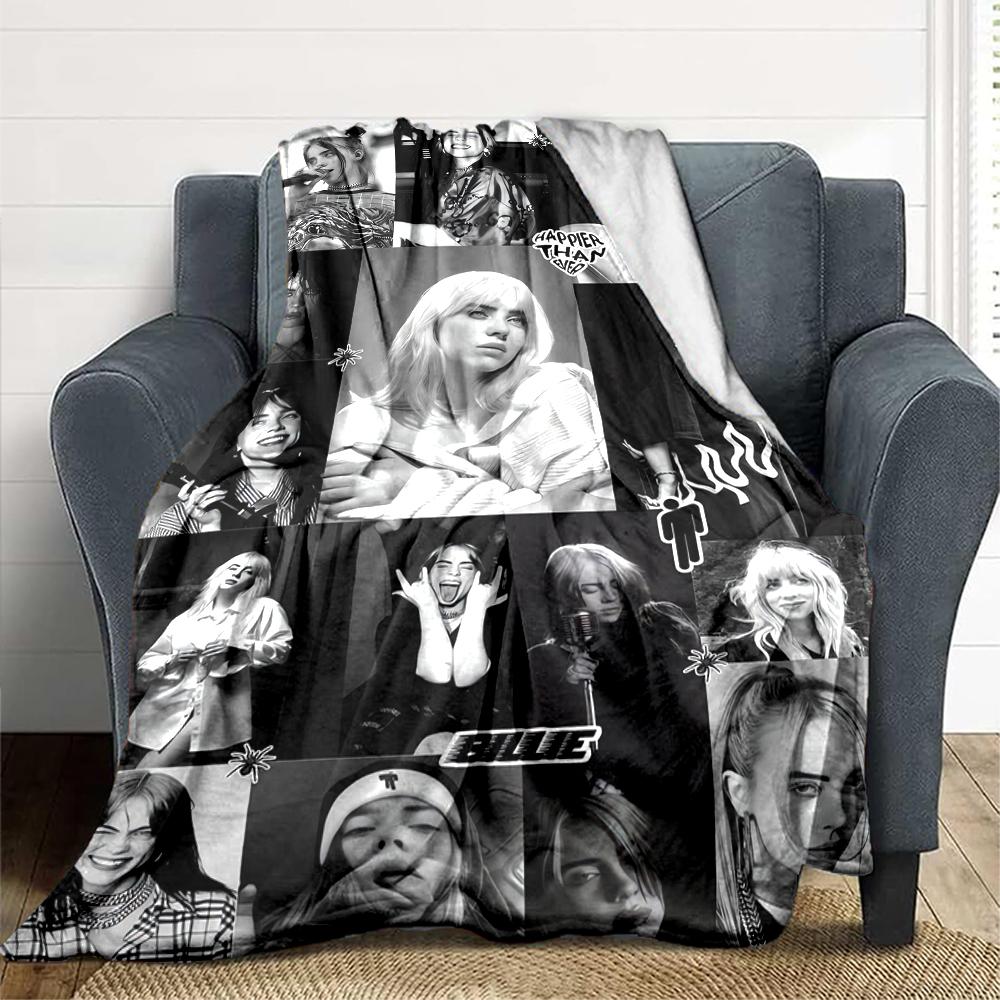 1Pc Billie Eilish Collage Blanket Soft And Comfortable Casual Warm Camping Travel Christmas Halloween Xmas Gift M924423