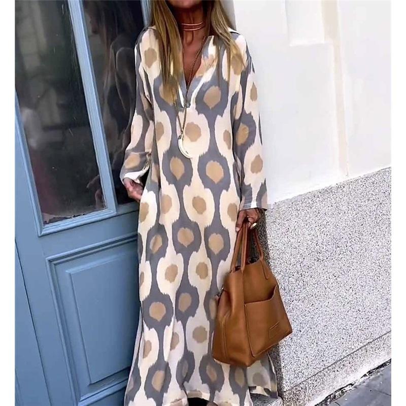 

Платье с длинными рукавами и V-образным вырезом с уникальным принтом для женщин XXL серый