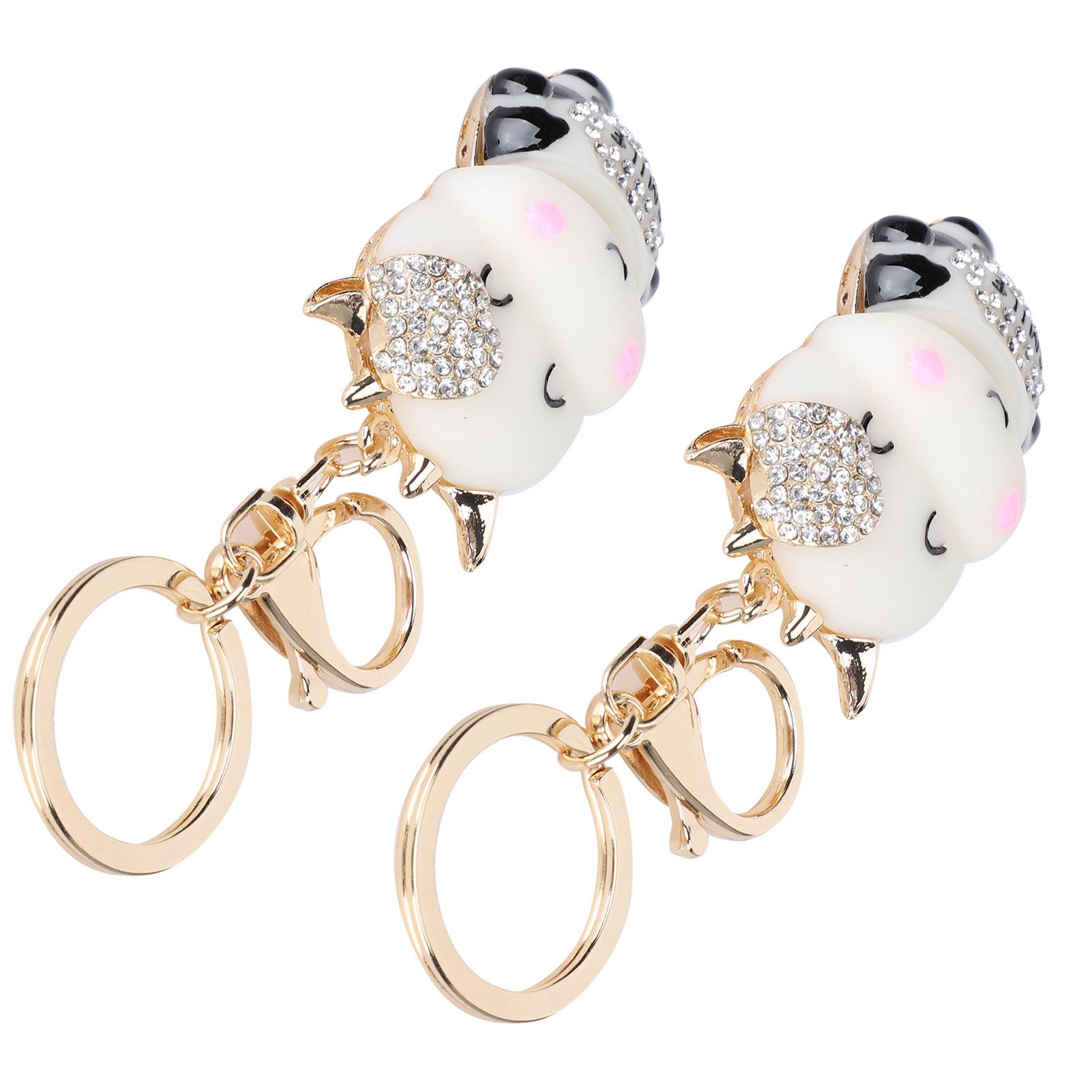 

2Pcs Keychain Pendant Cartoon DiamondStudded Resin Small Cow Shape Metal Key Decoration(White )