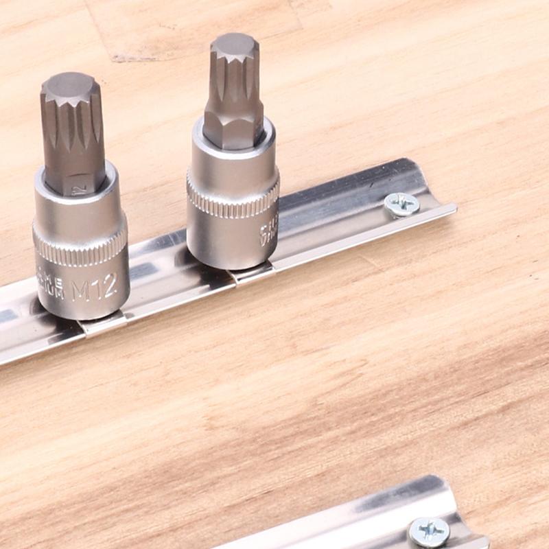 3/8 Inch Socket Storage Rack Stainless Steel With 8/10/11 Clips Socket Storage Rack For Storing Loose Socket Rail