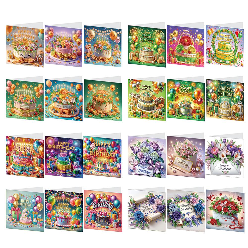 6PCS DIY Diamond Painting Greeting Card Set Birthday Pattern Diamond Art Handmade Cards for Birthdays Thanksgiving and Holidays