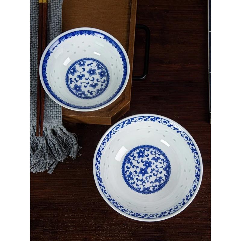 Jingdezhen Ceramic Rice Bowl Blue And White Porcelain Bowl Dinnerware Food Holder Underglaze Luminous Chinese Soup Noodle Bowls