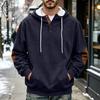 Men's Pullover Hoodie with Leather Patch and Button, Casual Loose Fit