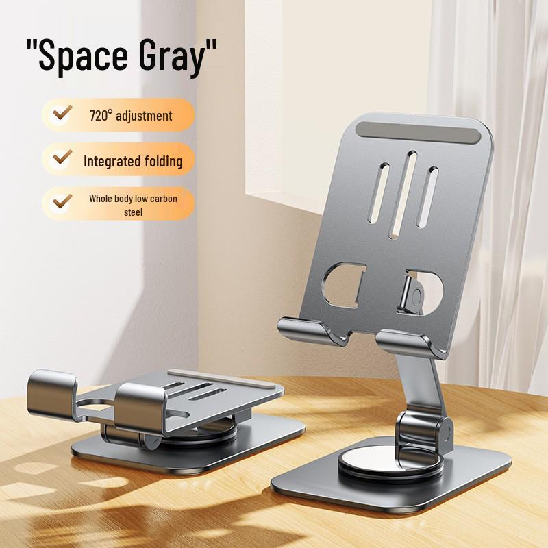 Rotatable Metal Phone & iPad Holder for Desktop - Portable, Folding, and Perfect for Live Videos