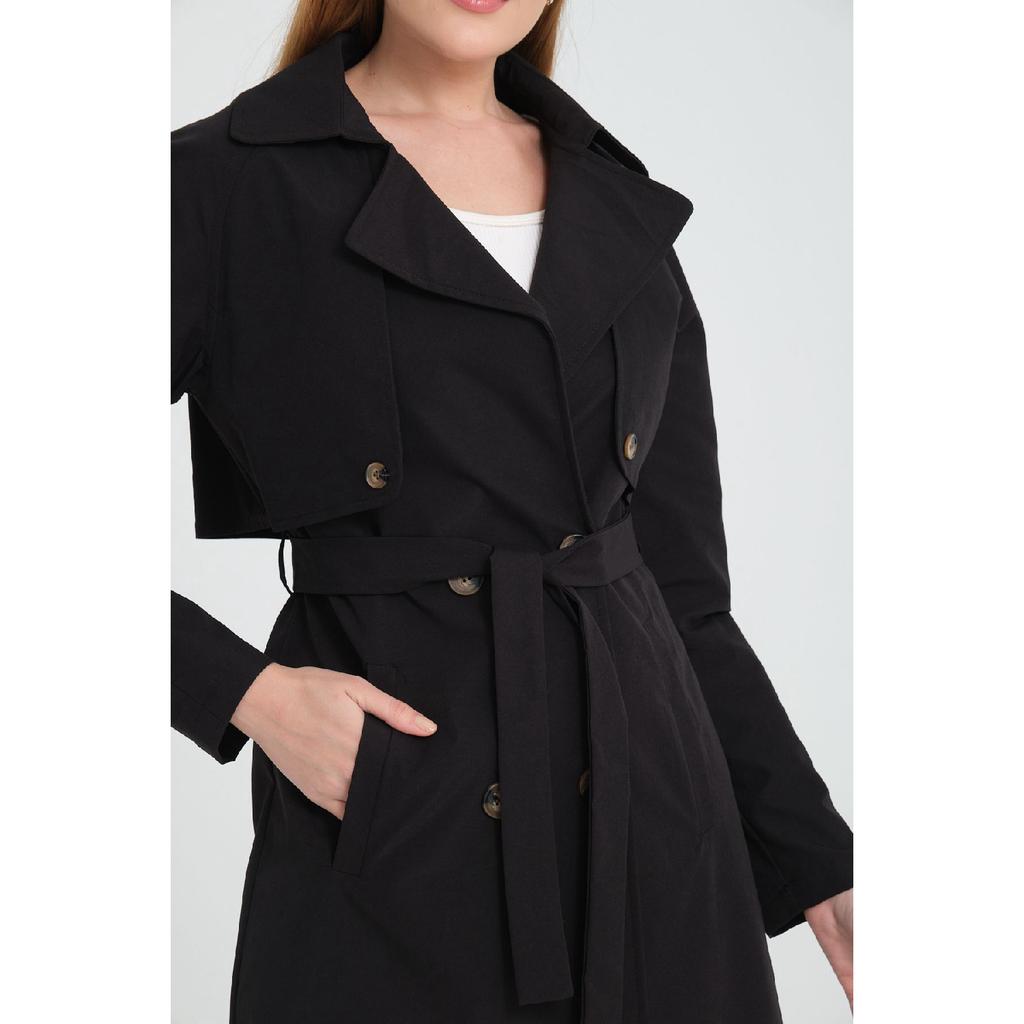 Raglan Sleeve Mid-length Double Breasted Trench Coat (120 Cm) Dark Beige 7558