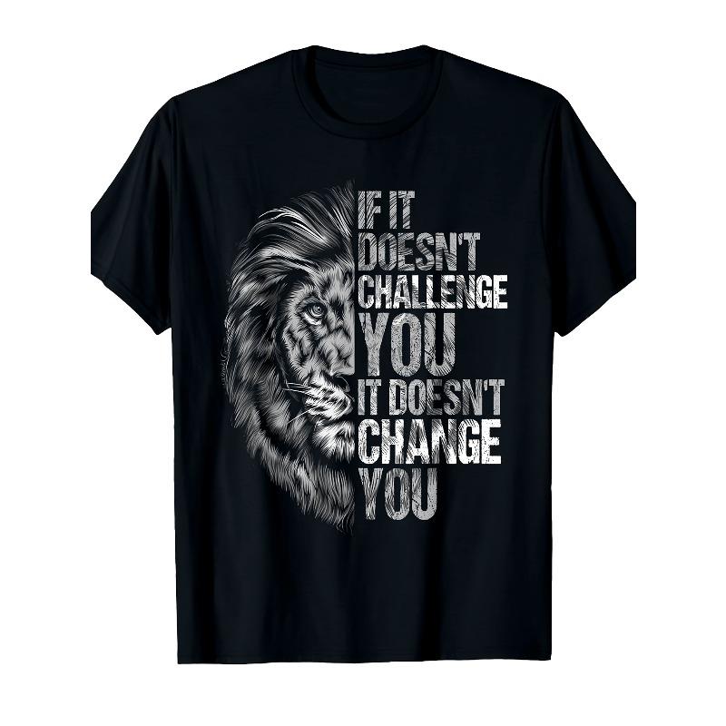 

European sizes Men S Lion Mindset Motivational Fitness T-Shirt - Heavyweight Retro Graphic Tee with Lion Face & Quote 4XL чорний