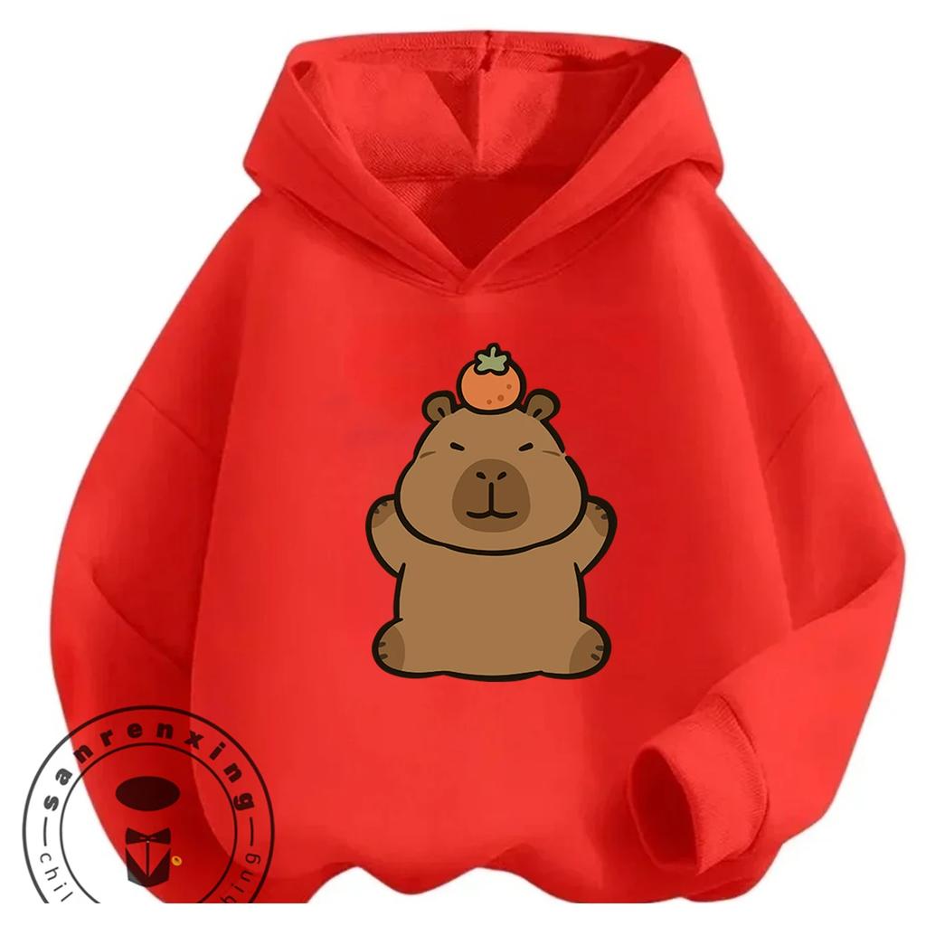 Loose Comfy Spring Autumn Hoodie Capybara Trendy Animal Motif Casual All Match Streetwear For Kids