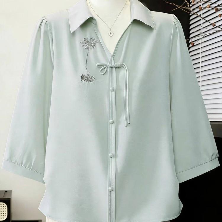 

Women s 2026 Spring Retro Chinese Style Frog Button Satin V-Lapel Shirt 4XL (Recommended for 135-150 lbs) светло-зеленый
