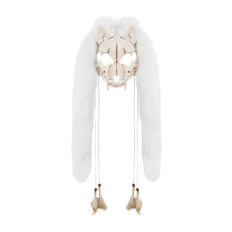 Пушистая маска волка из искусственного меха, маска лисы викинга, головной убор, маска черепа с искусственным мехом, косплей, Хэллоуин, костюмы оборотней белый