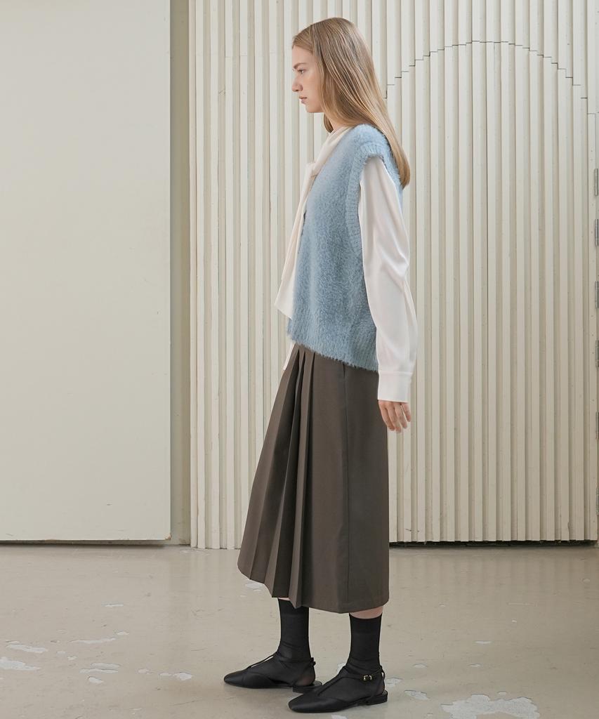 Paul And Alice Leather Band Wool Skirt / Brown
