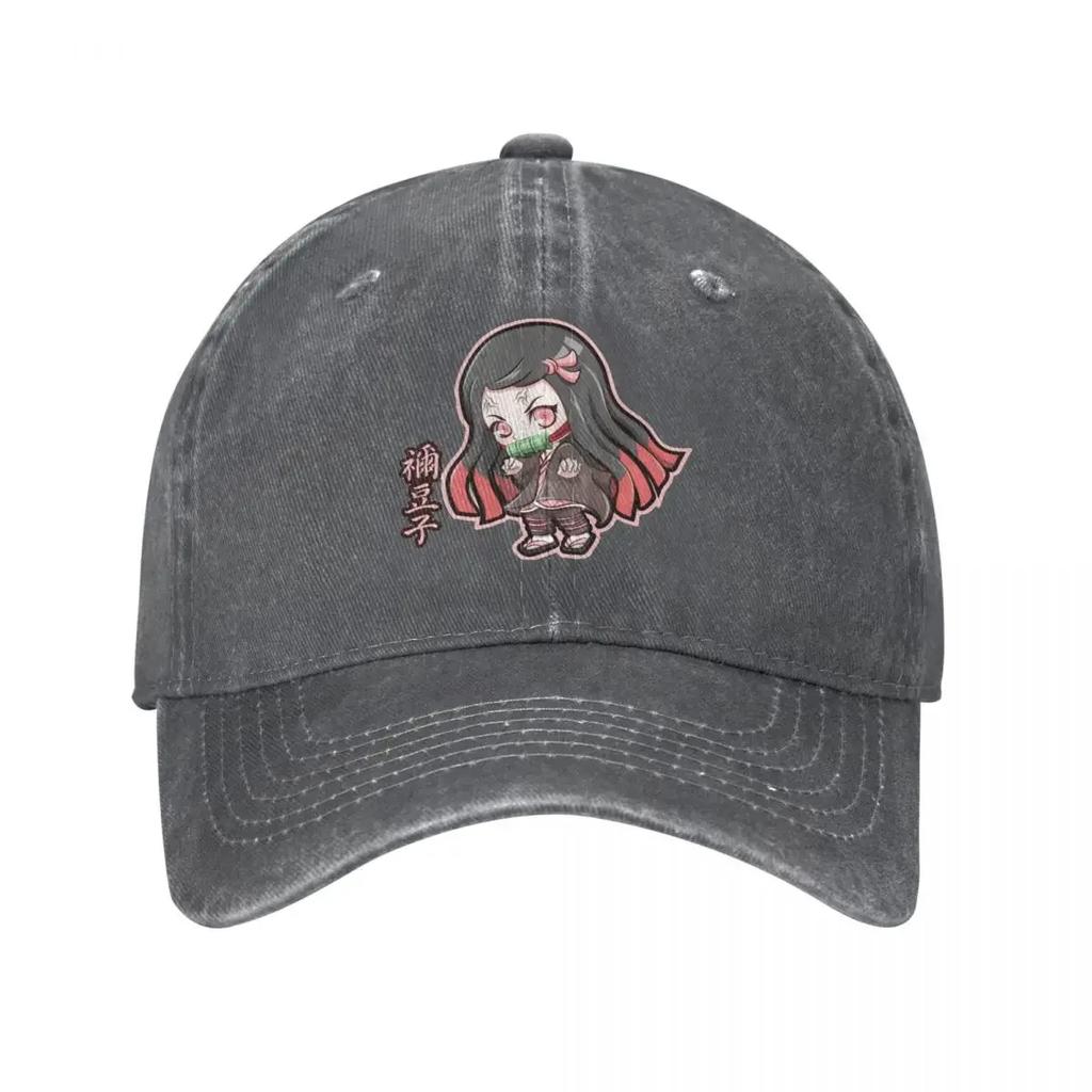 Cute Nezuko Baseball Cap Retro Distressed Washed Demon Slayer Kimetsu No Yaiba Headwear Men Women Outdoor Workouts Hats Cap
